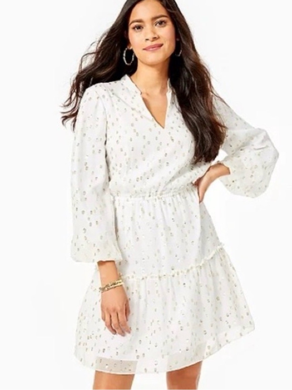 NWT Lilly Pulizter Joella Silk Dress in Coconut Gold Size 8